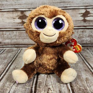 TY Beanie Boos "Coconut" Brown Monkey Glitter Eyes 6" Stuffed Animal Plush Toy